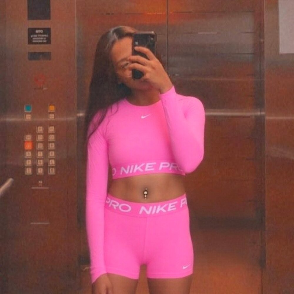 Pink Nike Pro 365 Women's Dri-FIT Cropped Long-Sleeve Top